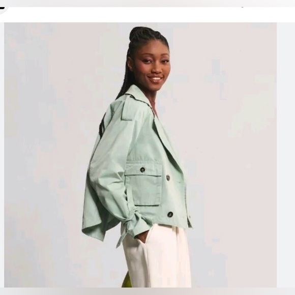 Anthropology Mint Green/Light Turquoise Cropped Trench Jacket Women’s L - Picture 2 of 9